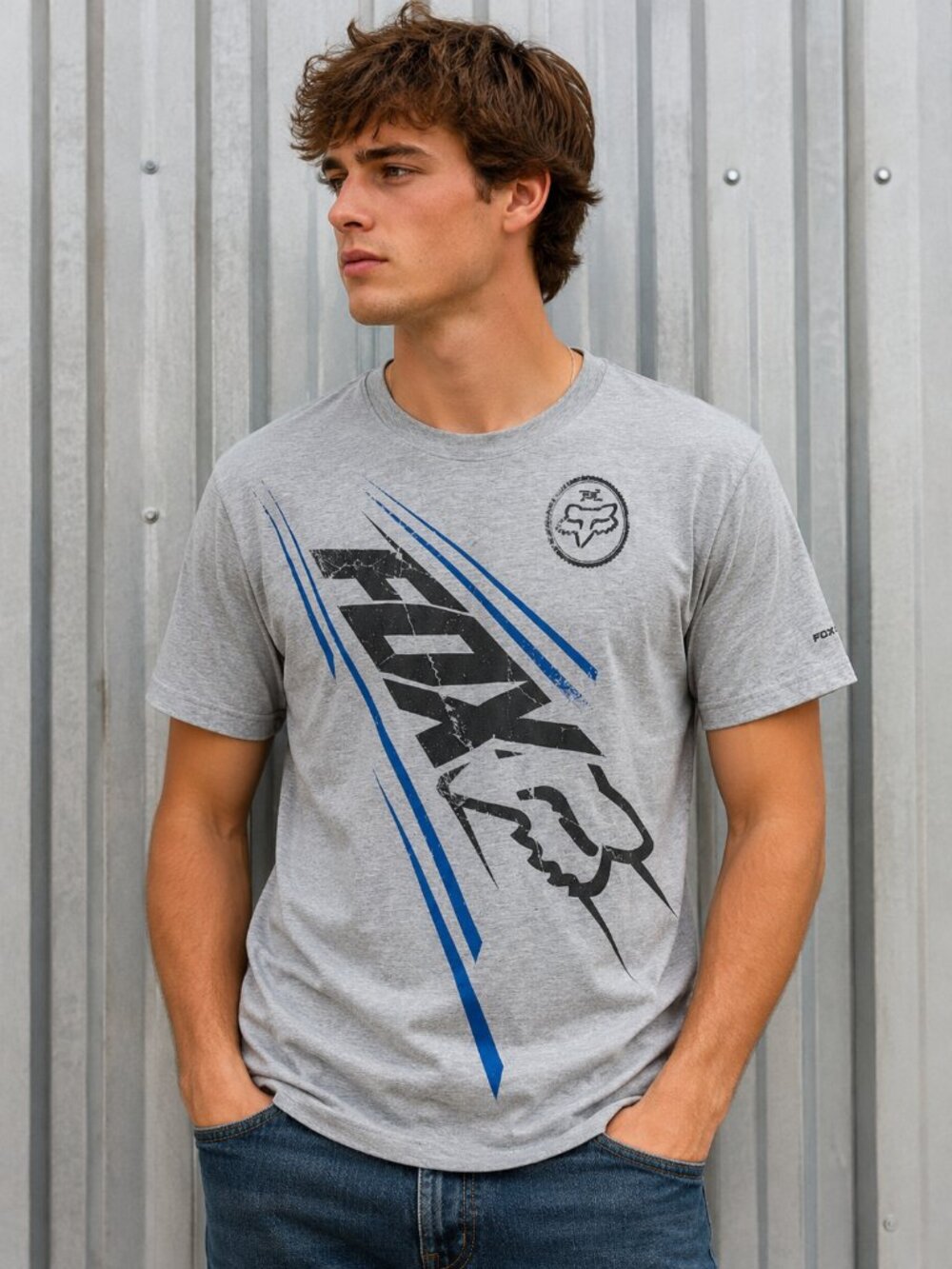Fox Racing Tech Size S T Shirt Logo Graphic Grey Short Sleeve Dirt Biker Moto